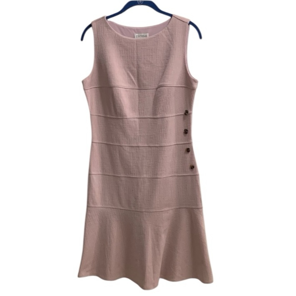 ENFOCUS STUDIO Rose Blossom Pink Shift Dress Side Buttons Size 10 Flared Hem